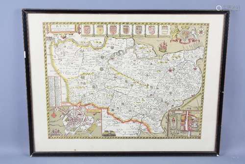 Printed Map of Kent, with her Cities and Earles described and observed, approx 60 x 45 cms, framed and glazed