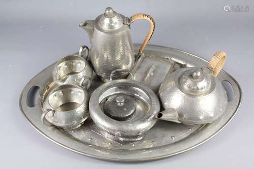 English 'Unity' Hammered Pewter Tea Set