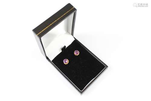 A Pair of 9ct Gold Amethyst Earrings, approx 2