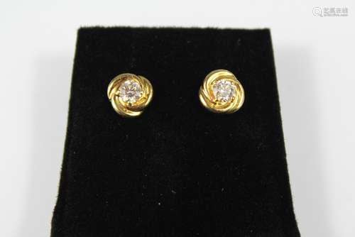 A Pair of 18ct Yellow Gold Diamond Stud Earrings, approx 40 pts, approx 3