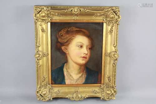 Original Victorian Oil on Canvas of a Young Woman, approx 35 x 30 cms, artist unknown, framed