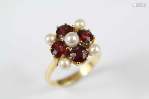 A 18ct Rhodalite and Pearl Ring, approx 4