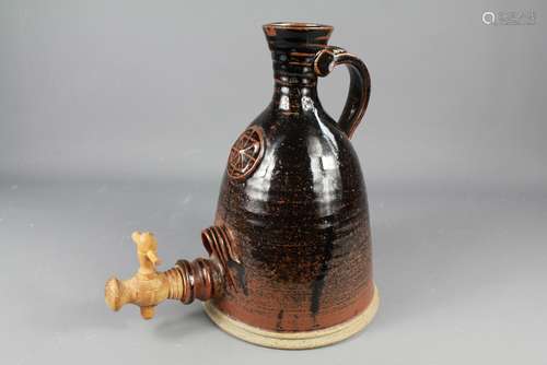 Glazed Studio Brown Pottery Cider Flagon