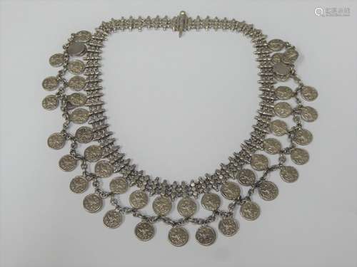 An Eastern Mediterranean Silver Coin Necklace, approx 40 cms, approx 120 gms