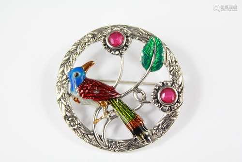 A Silver and Enamel Brooch