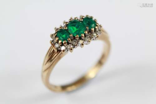 A 9ct Gold Diamond and Green Stone Ring, size O, approx 3