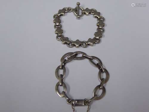 A Silver Swiss-Cross Bracelet together with a silver Mexican stirrup bracelet, approx 15 cms, approx 76 gms