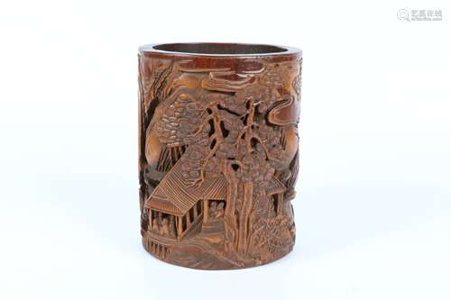 A Chinese Carved Bamboo Brush Pot