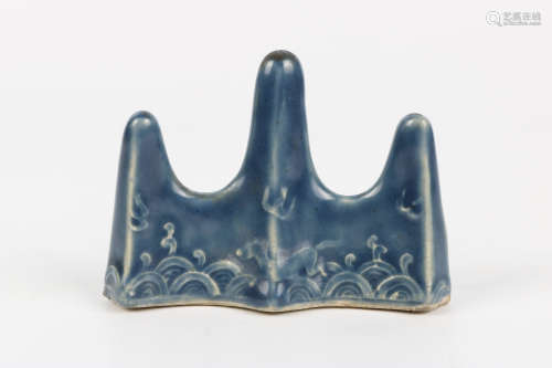 A Chinese Blue Glazed Porcelain Brush Rest