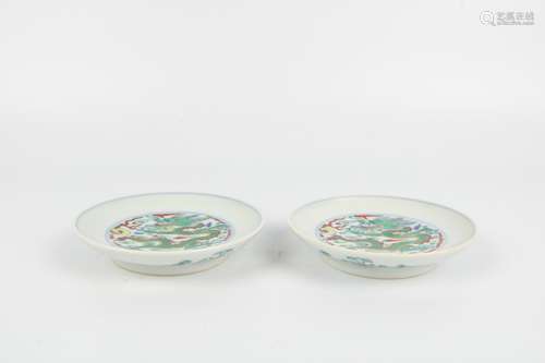 A Pair of Chinese Blue and White Wu-Cai Porcelain Plates