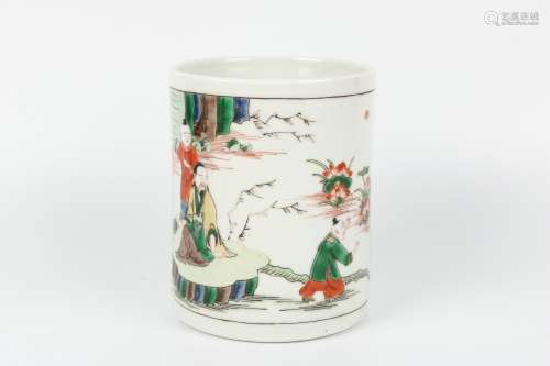 A Chinese Wu-Cai Porcelain Brush Pot