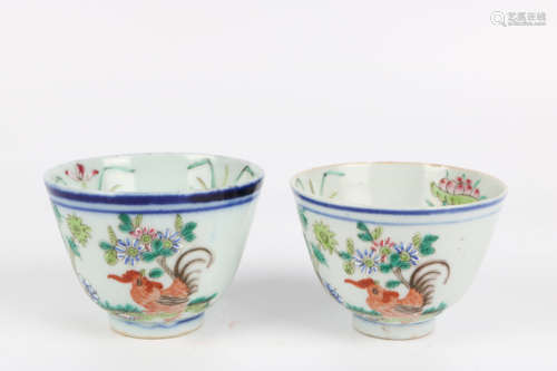 A Pair of Chinese Famille-Rose Porcelain Cups