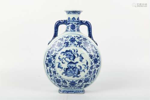 A Chinese Blue and White Porcelain Moon Mask Vase
