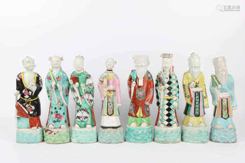 A Set of Eight Wu-Cai Porcelain Figures