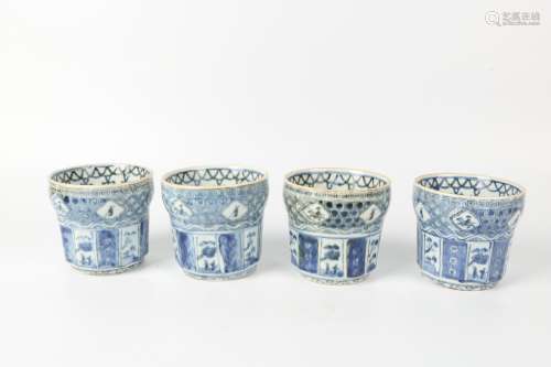 A Set of Four Chinese Blue and White Porcelain Cups
