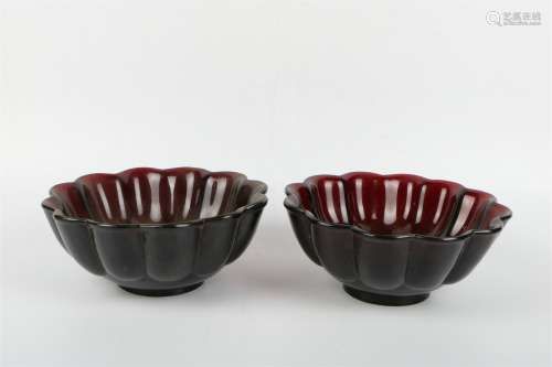 A Pair of Chinese Black Peking Glass Bowls