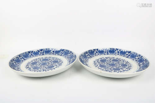 A Pair of Chinese Blue and White Porcelain Plates