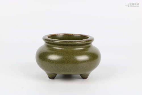 A Chinese Tea-Dust Glazed Porcelain Incense Burner