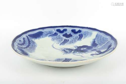 A Chinese Blur and White Porcelain Dish with Dragon Decoration