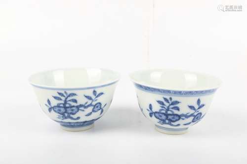 A Pair of Chinese Blue and White Porcelain Cups