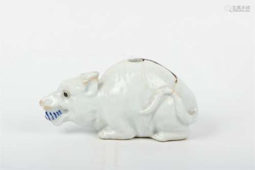 A Chinese White Glazed Porcelain Rat Decoration