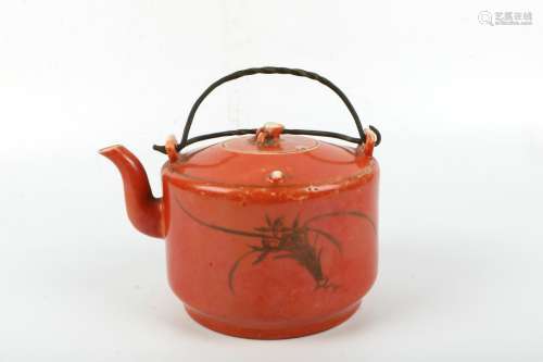 A Chinese Red Glazed Porcelain Tea Pot