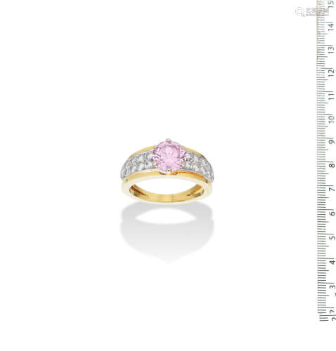 A fancy-coloured diamond and diamond ring