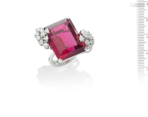 A rubellite tourmaline and diamond cocktail ring