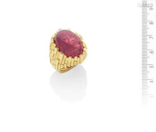 A gold, pink tourmaline and diamond ring, by Andrew Grima, 1974