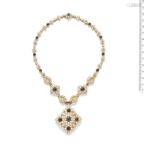 (3) A sapphire and diamond necklace, bracelet and a pair of earclips, by Harry Winston