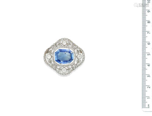 An early 20th century sapphire and diamond brooch