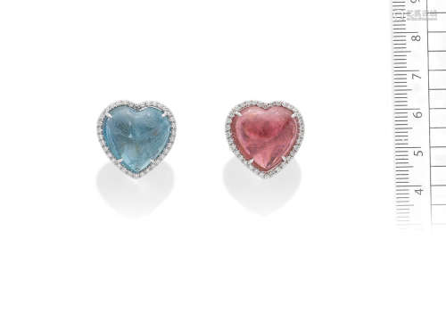 A pair of aquamarine, pink tourmaline and diamond earclips, by Margherita Burgener
