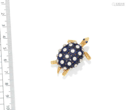 A lapis lazuli and diamond turtle brooch,  by Cartier, circa 1965