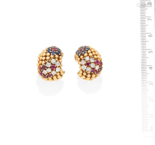 A pair of gem-set 'Pelouse Hawaii' earrings, by Van Cleef & Arpels, circa 1950