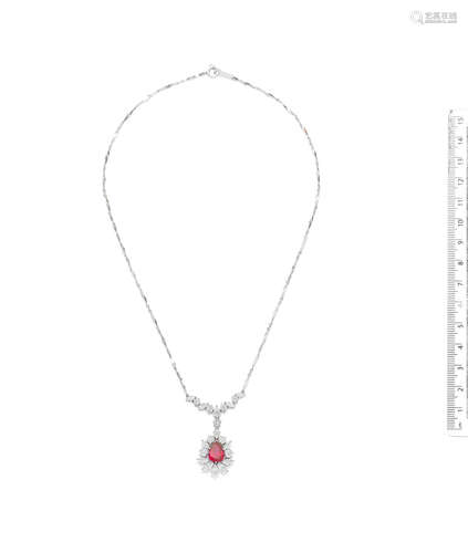 (2) A ruby and diamond necklace and a pair of ruby and diamond earrings