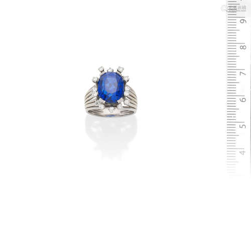 A sapphire and diamond dress ring