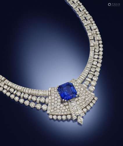 A diamond and sapphire transformable necklace,  by Grassy, circa 1935