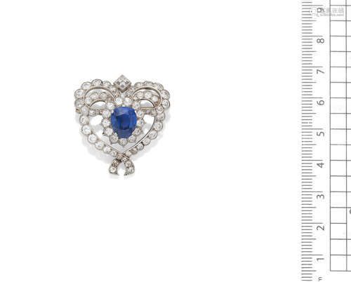 A sapphire and diamond brooch, by Cartier, mid 20th century