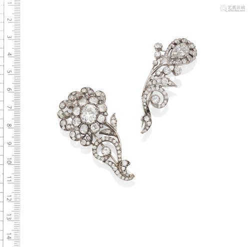 Two 19th century diamond scroll brooches
