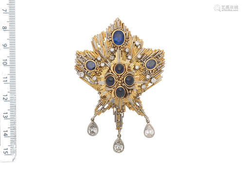 A gold, sapphire and diamond brooch/pendant, by Charles de Temple, circa 1985