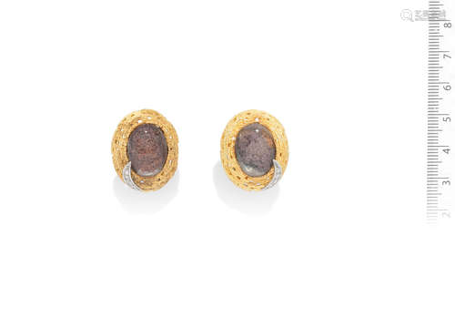 A pair of gold, dendrite agate and diamond earrings, by Andrew Grima, 1999