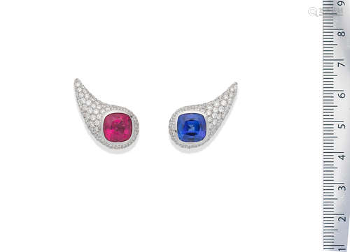 A pair of tanzanite, rubellite and diamond earrings, by Margherita Burgener