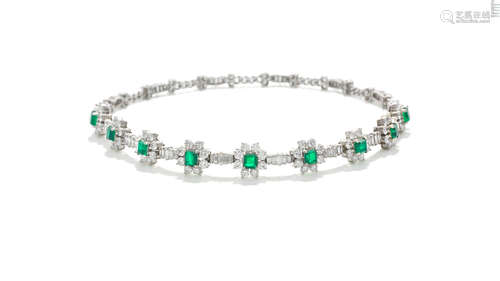 (2) An emerald and diamond collar/bracelet combination