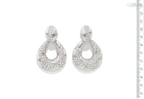 A pair of diamond pendent earrings