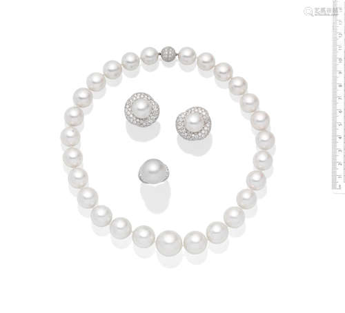 A cultured pearl and diamond suite, by Adler, 2001