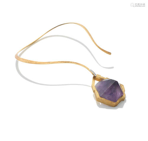 A gold, amethyst and diamond pendant necklace, by Andrew Grima, 1971