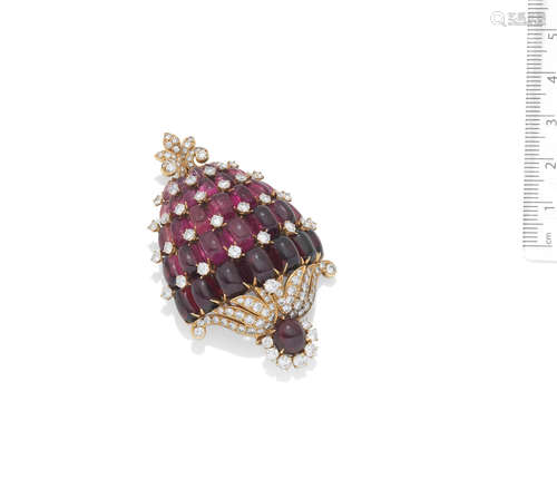 A tourmaline and diamond brooch, by Bulgari, circa 1975