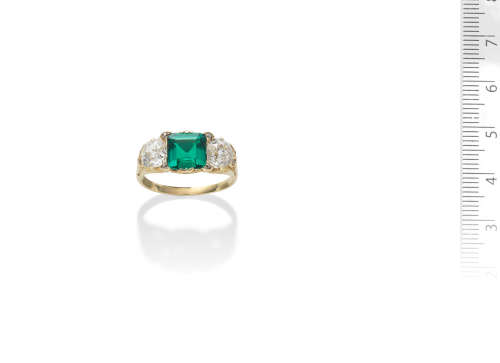 A late 19th century emerald and diamond ring