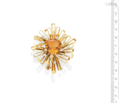 A gold, citrine and diamond brooch/pendant, by Andrew Grima, 1965