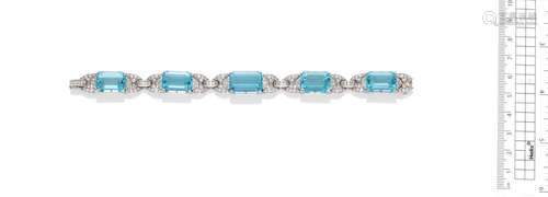 An aquamarine and diamond bracelet,  by Tiffany & Co., circa 1950